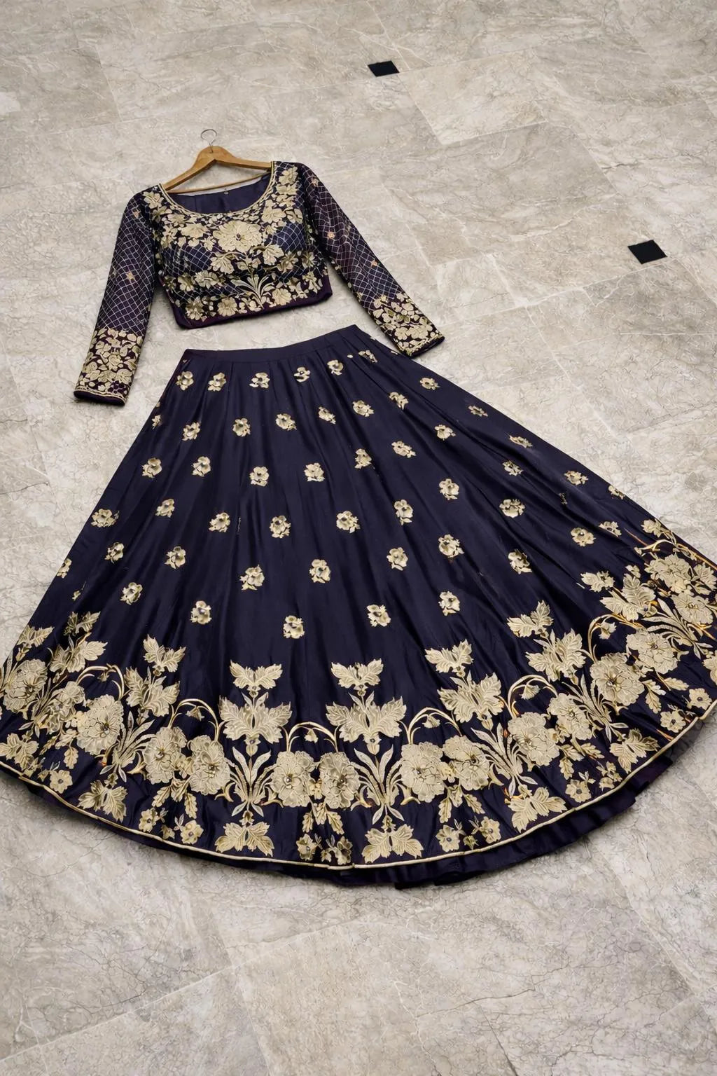 2 Pcs Women's Stitched Silk Embroidered Lehenga Choli