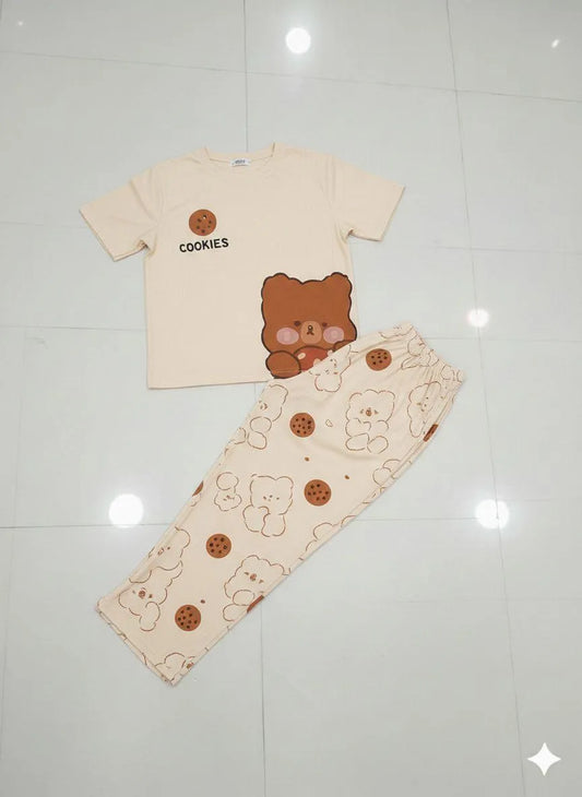 2 Pcs Women's Stitched Jersey Printed Night Suit