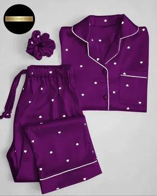 2 Pcs Women's Stitched Silk Printed Night Suit