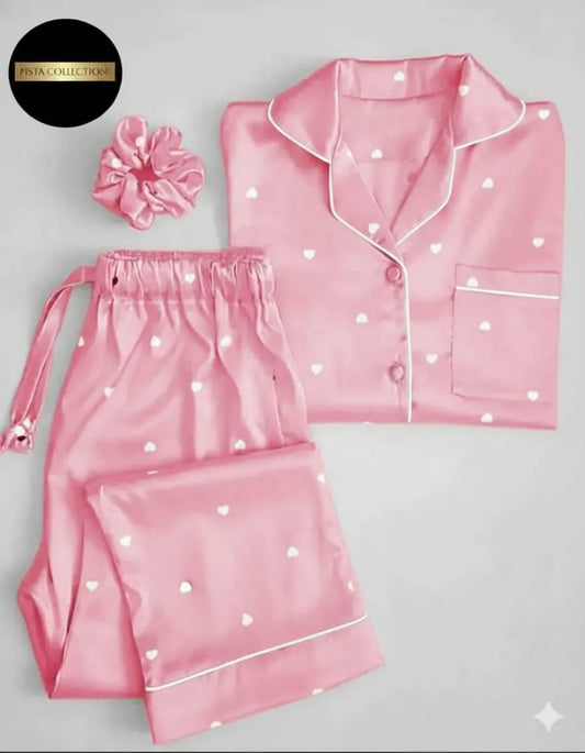 2 Pcs Women's Stitched Silk Printed Night Suit