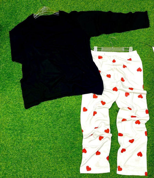 2 Pcs Women's Stitched Plain Night Suit