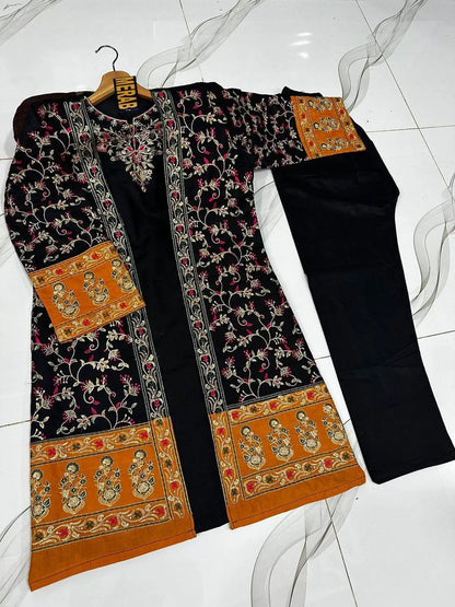3 Pcs Women's Stitched Cotton Embroidered Gown Suit