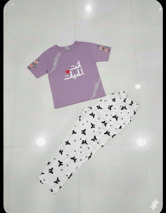 2 Pcs Women's Stitched Jersey Printed Night Suit