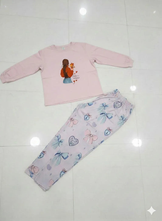 2 Pcs Women's Stitched Jersey Printed Night Suit