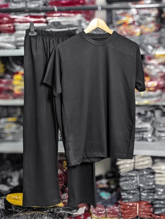 2 Pcs Women's Stitched Jersey Plain Night Suit