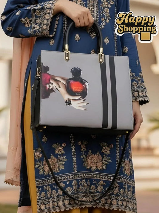 Women's Canvas Printed Shoulder Bag Gray Color