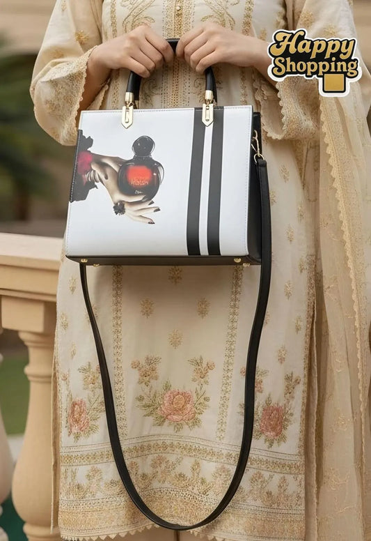 Women's Canvas Printed Shoulder Bag White Color