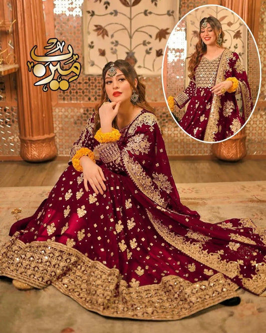 3 Pcs Women's Stitched Chiffon Embroidered Suit