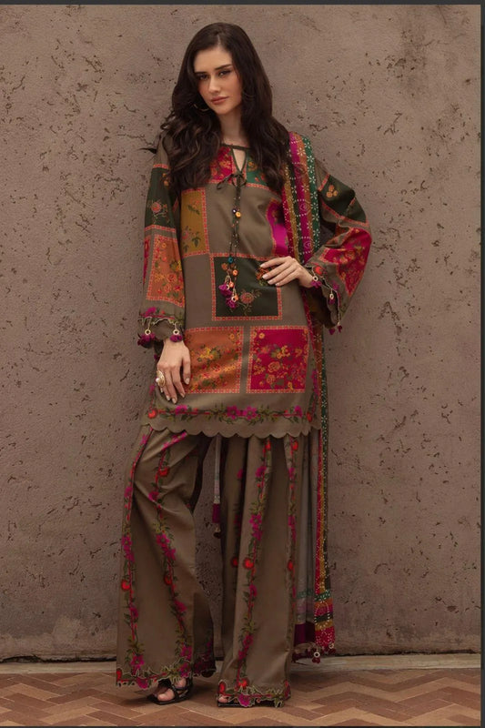 Latest 3 Pcs Unstitched Silky Suit 2026 – Digital Printed Long Airline Shirt with Trouser & China Silk Dupatta for Women | Summer Collection