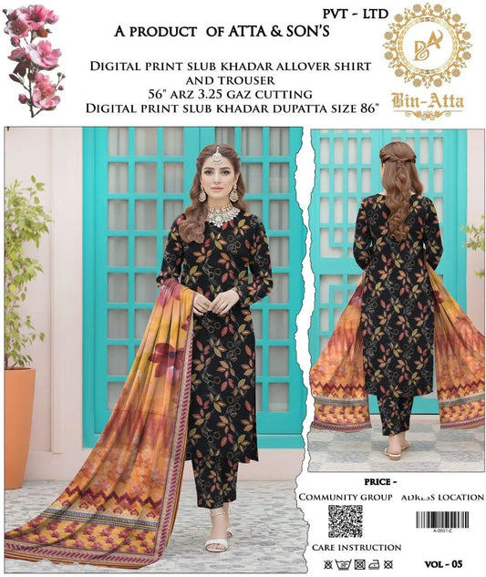 3 Pcs Women's Unstitched Printed Suit