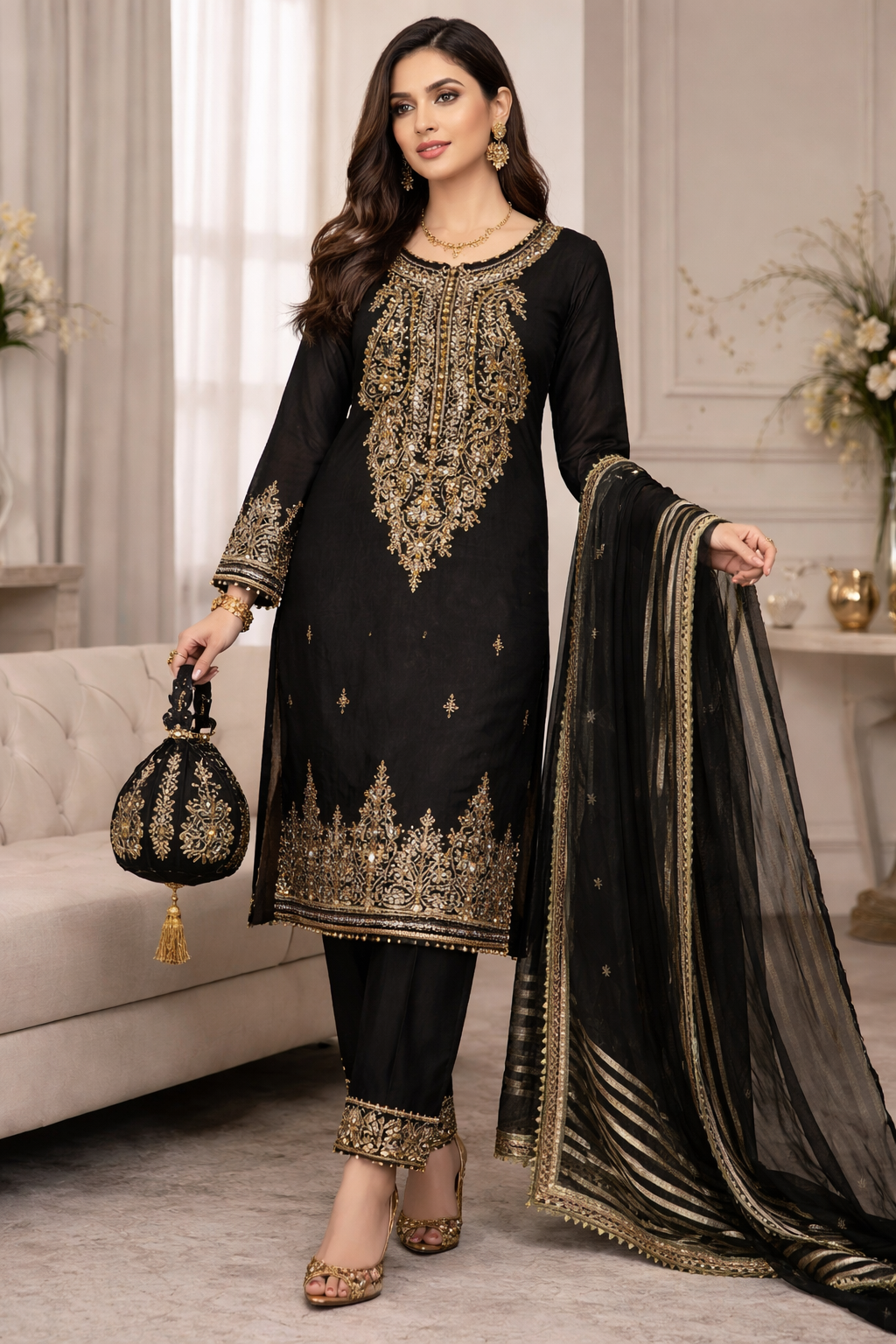 3 Pcs Women's Unstitched Cotton Embroidered Suit